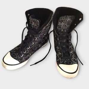 Vtg COACH Classic‎ Shoes Sz 6.5 Logo Black Sheering Insert Fold Over High Tops
